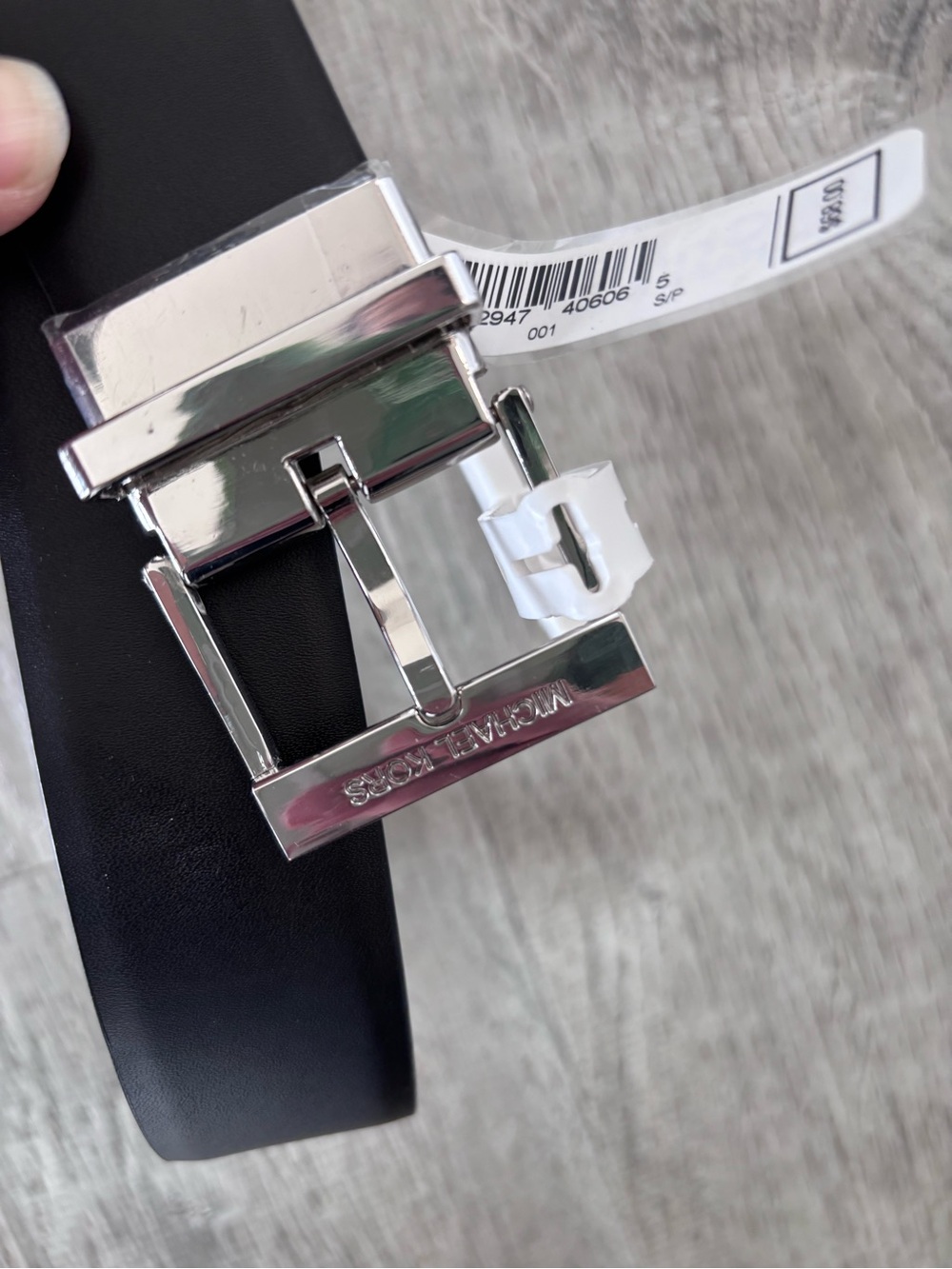 Michael Kors Black MK Logo Reversible Belt with Silver Buckle